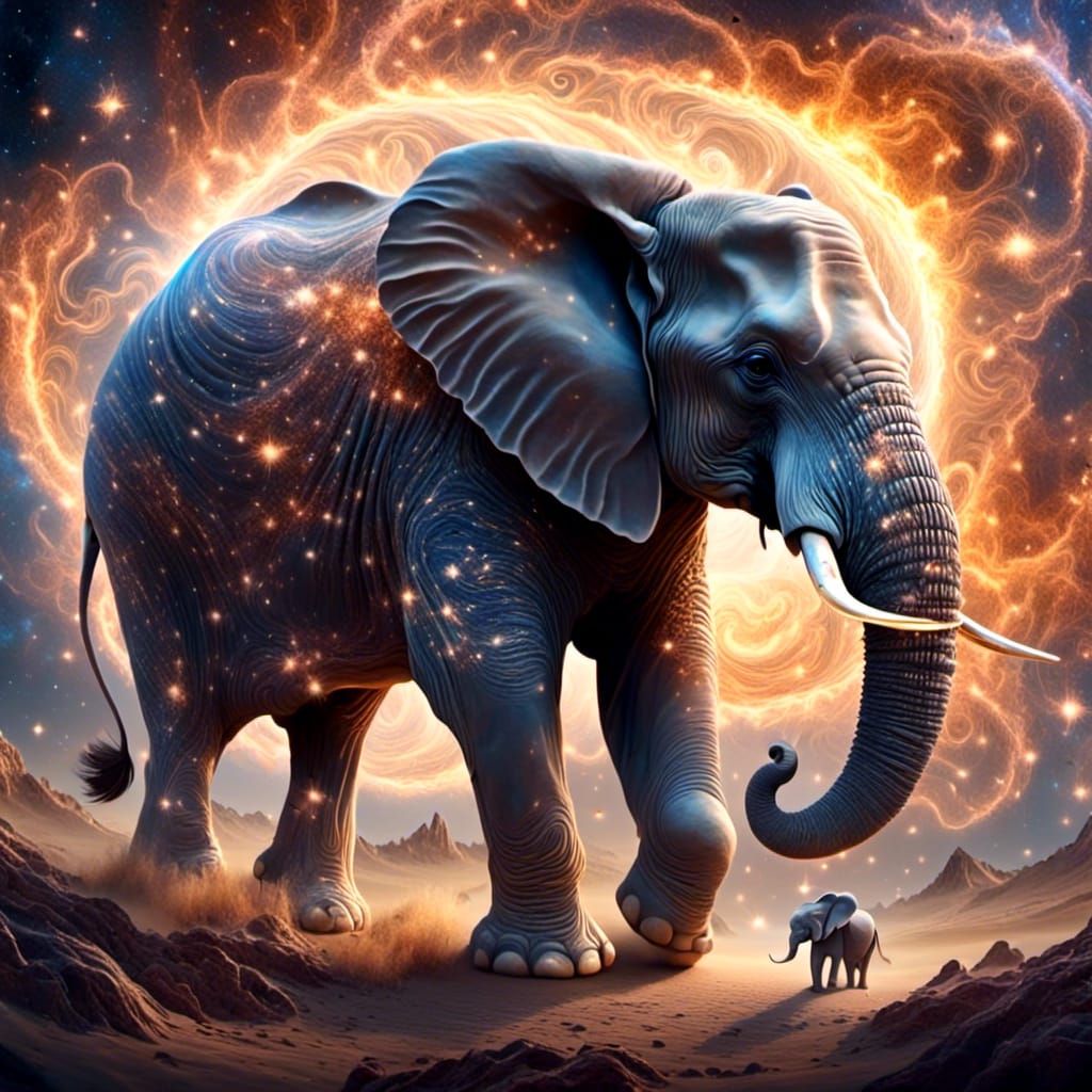 Elephant and Baby on African Plains in Watercolor