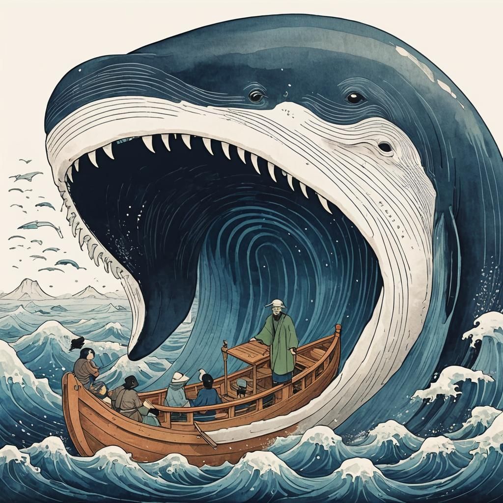 Jonah and the Whale: Japanese Style Painting