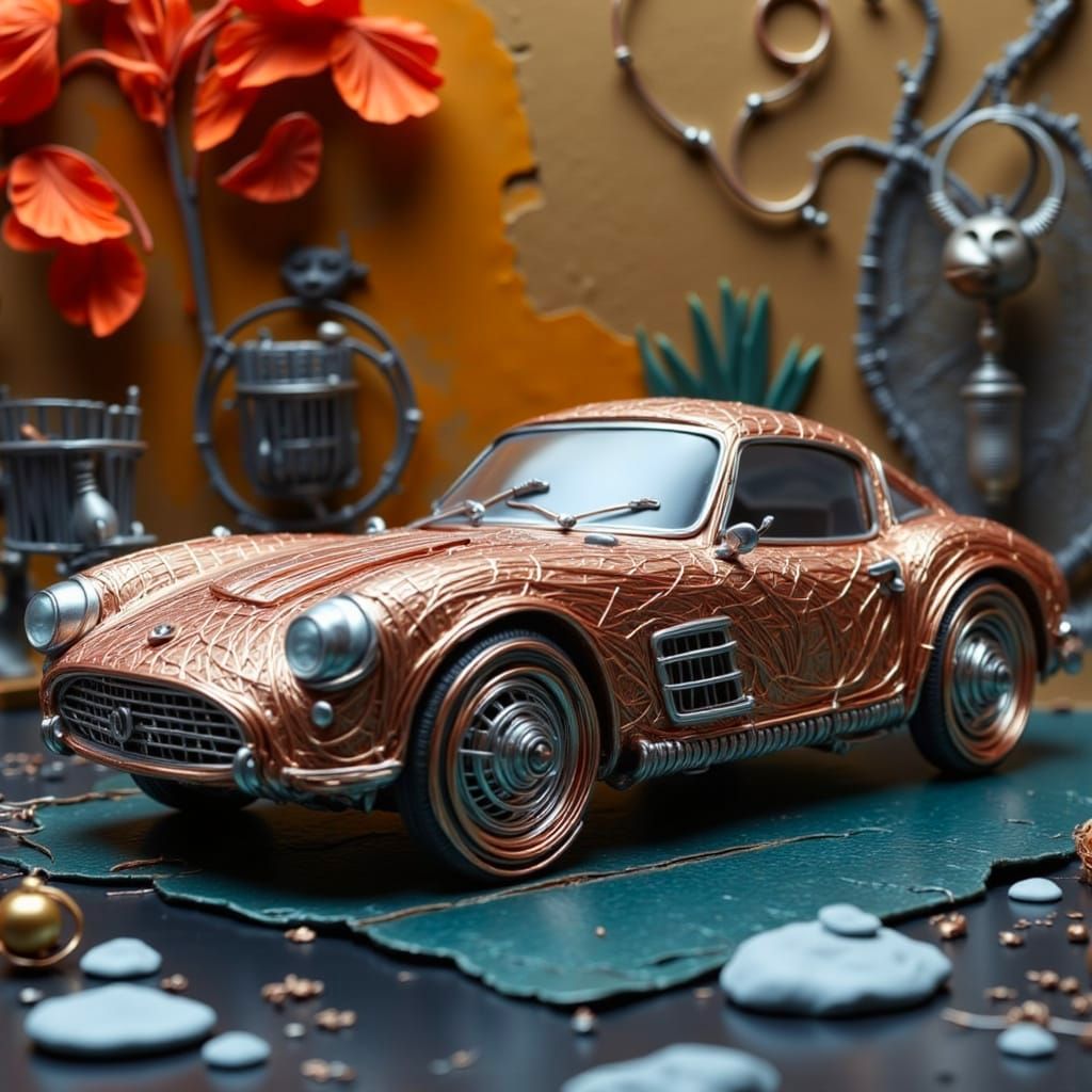 Twisted Wire Sports Car in Claymation Style