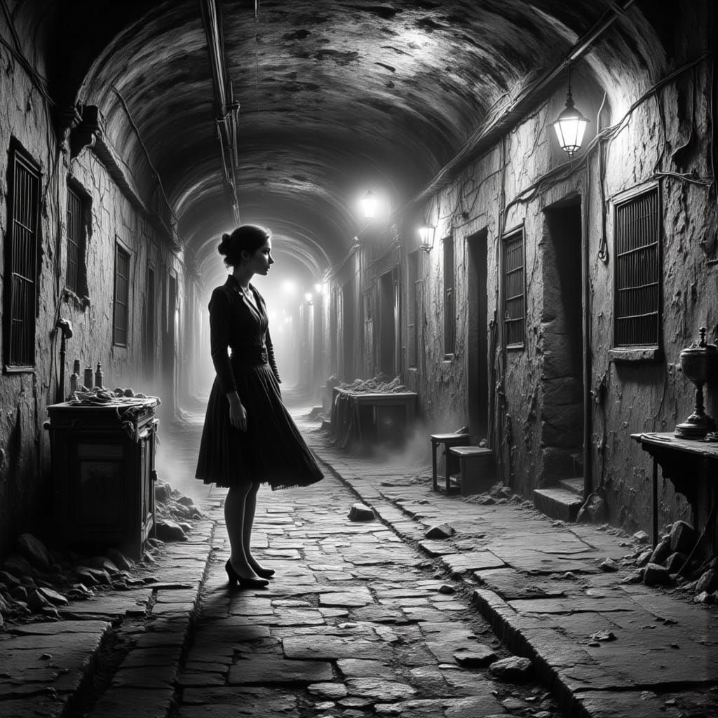 Film Noir Alley Scene in Black and White