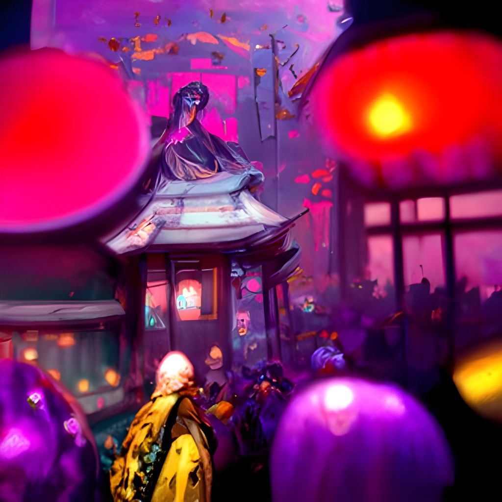 Ancient Japanese Streets with Geishas and Red Lights