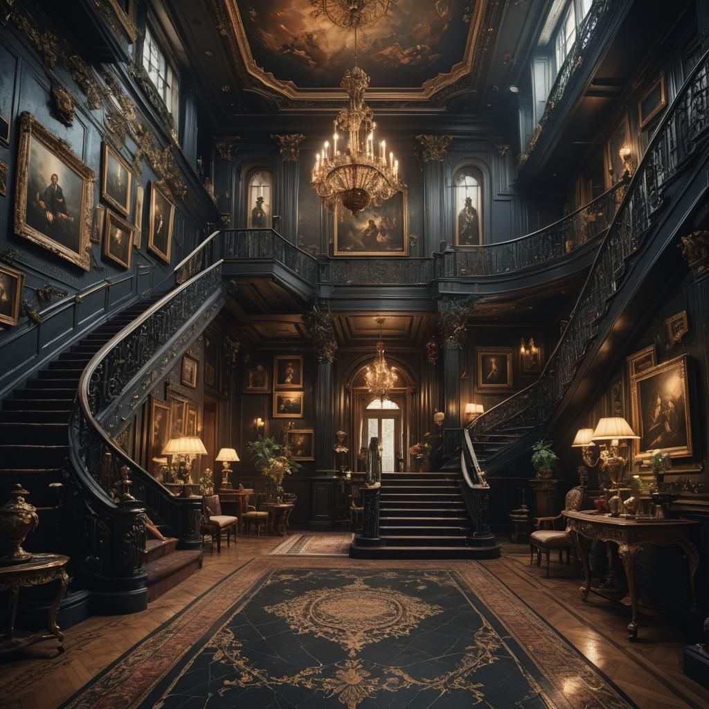 Chaotic Elegant Mansion Entry Hall Digital Painting