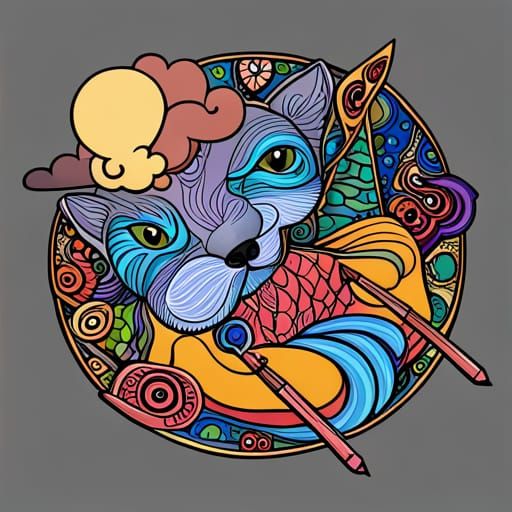 Coloring Book Page of Cute Dogs and Cats