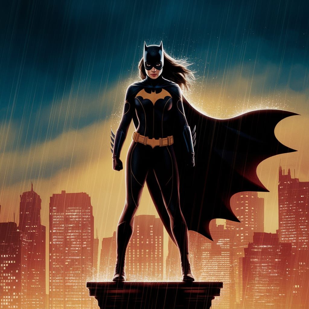 Batwoman Perched Atop Wayne Tower in Gotham