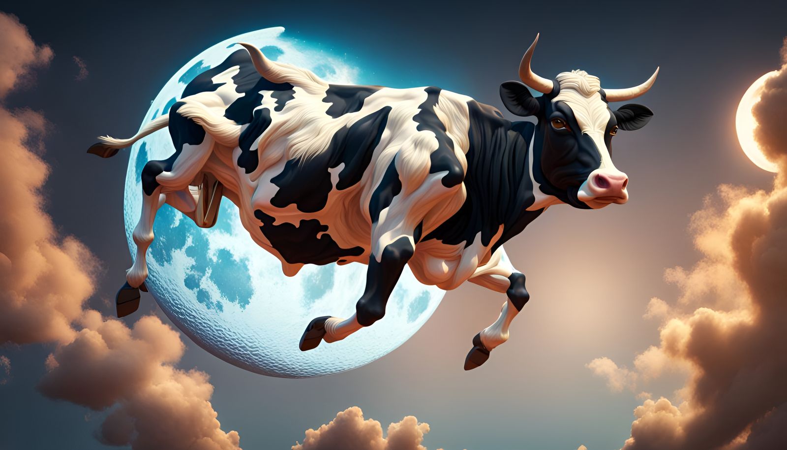 Cow Jumping Over the Moon: Hyperrealistic 3D Render