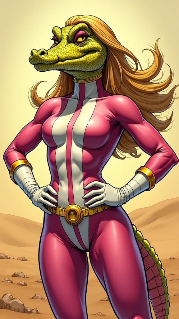 Anthro Crocodile Superheroine in Comic Book Art Style