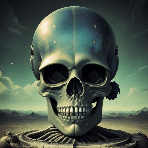 Alien Astronaut Skeleton in Spaceship, Surreal Photography