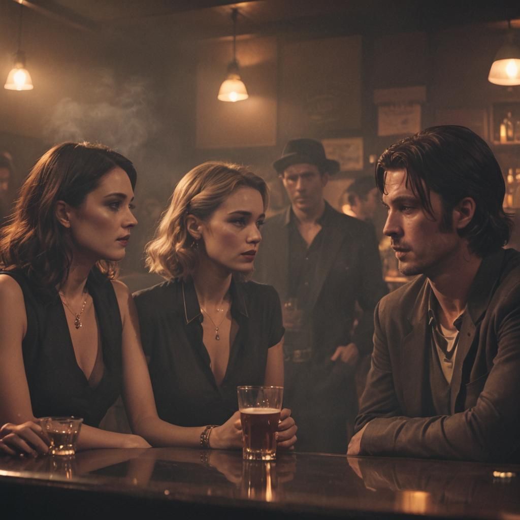 Neo-Noir Film Still in Dimly Lit Bar