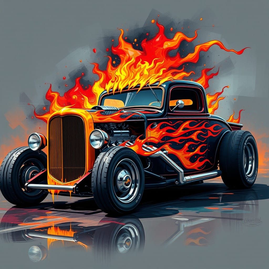 Cyberpunk Street Art Hot Rod