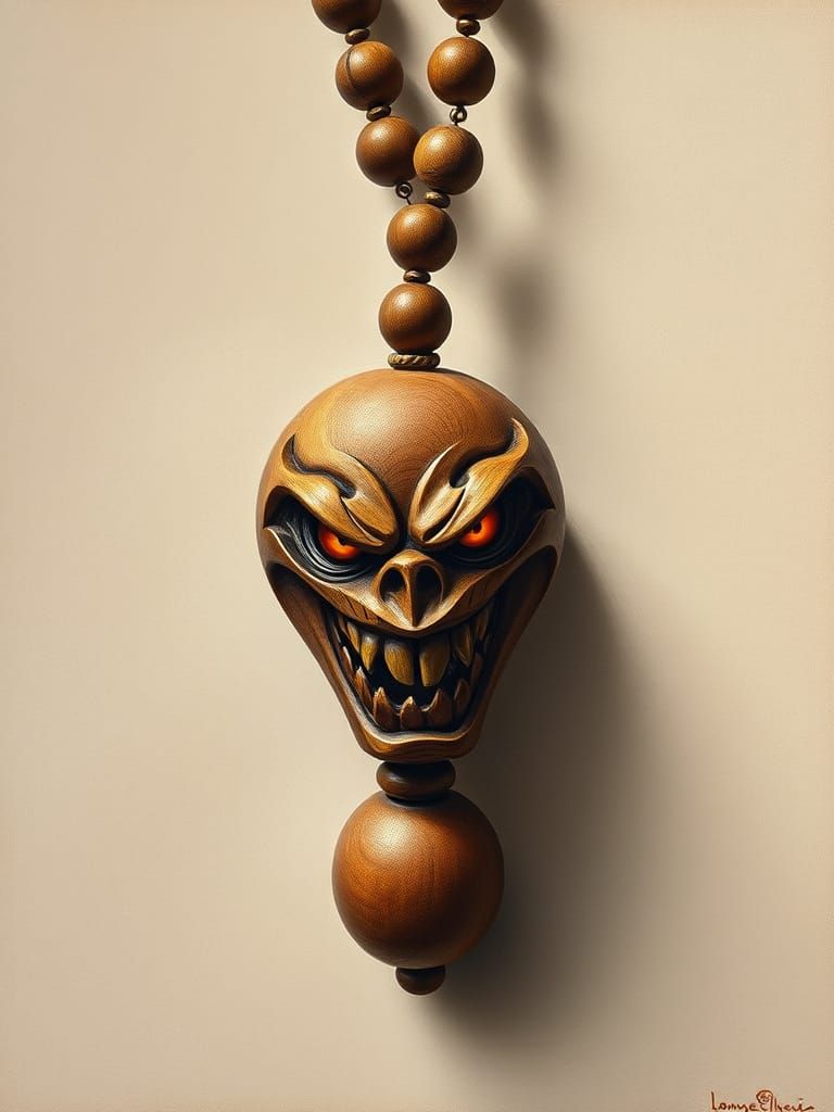 Evil Smile Wooden Beads in Art Deco Surrealism Style