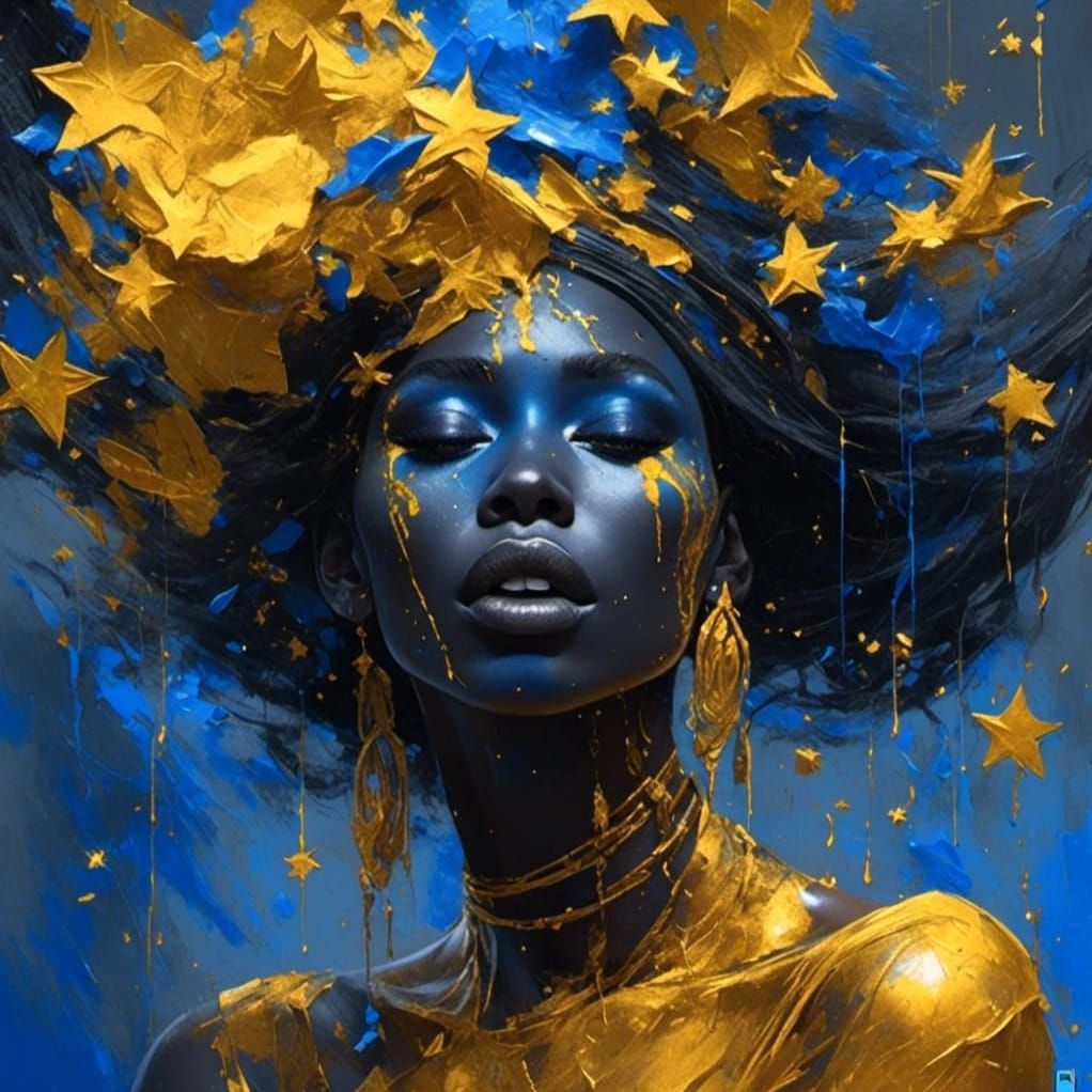 Blue-Skinned Figure in Psytrance Art Style