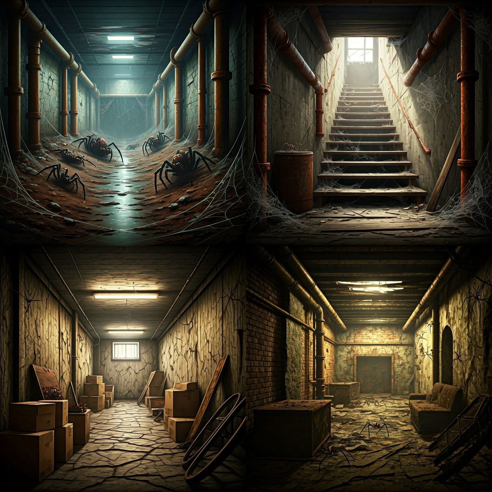 Grungy Basement Crawling with Spiders