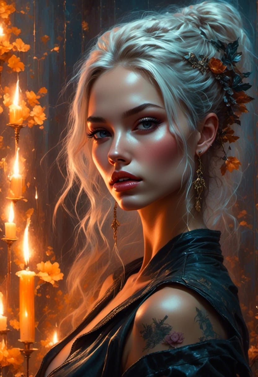 Detailed Portrait with Candles in Realism Style