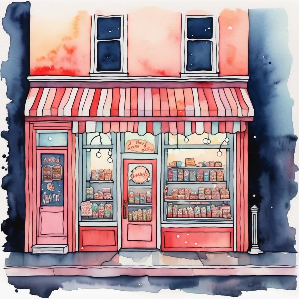 Moody Nighttime Portrait of Andy's Candy Store