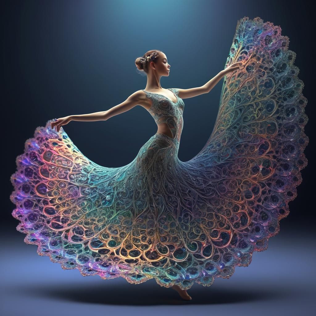 Iridescent Fractal Dancer in Solitary Performance