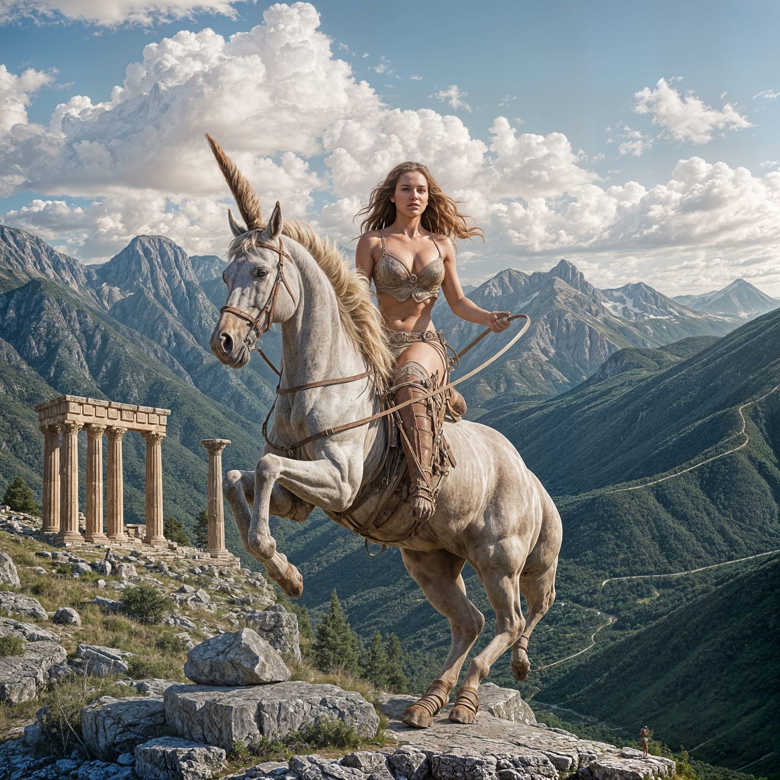 Hyperrealistic Centaur Woman in Ancient Greek Ruins