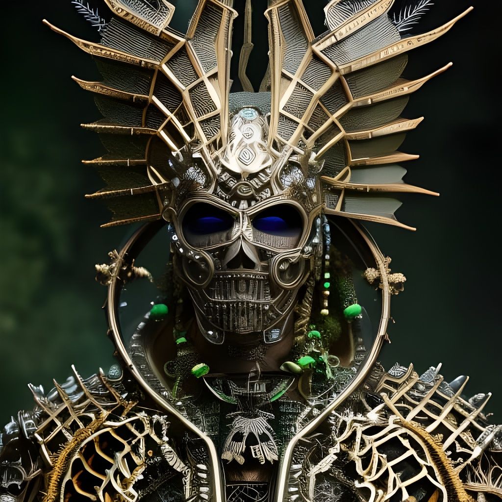 Lizard-Green Skeleton Warlock Portrait in Filigree Armor