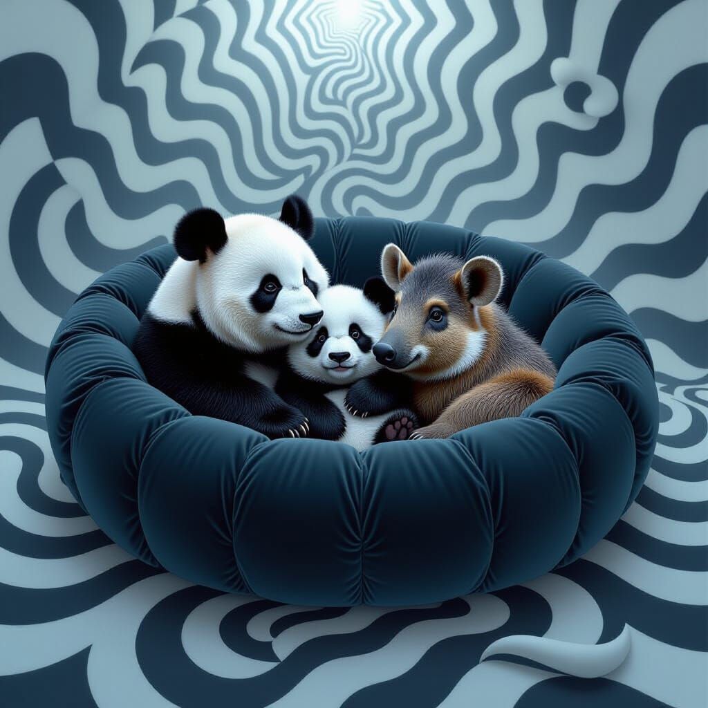 Mouse, Panda, and Warthog in Dreamy Optical Illusion