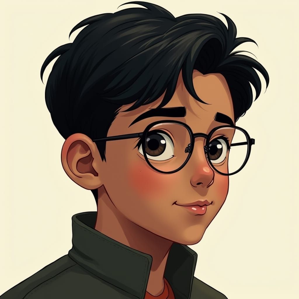 Young Boy in Aviator Glasses with Bold Digital Portrait Styl...