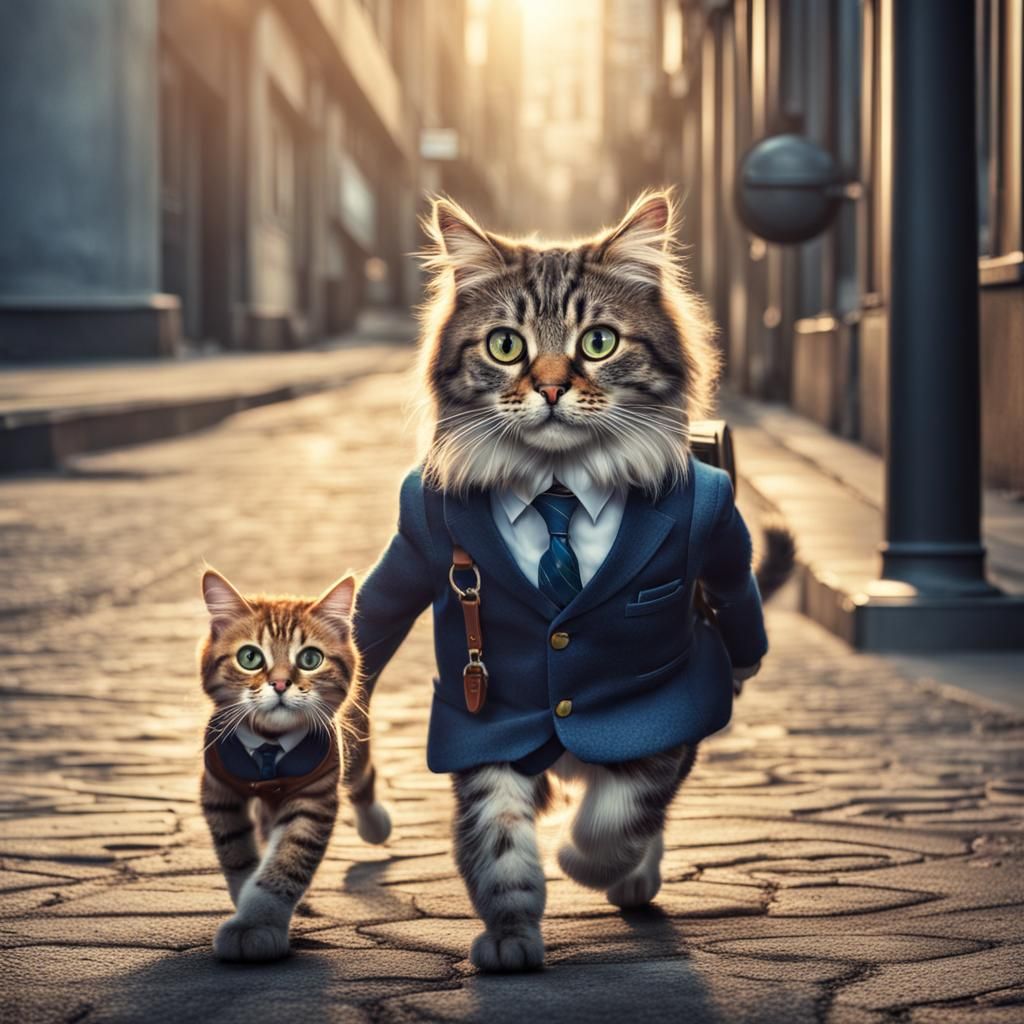 Hyperrealistic Cat and Friend Head to Work