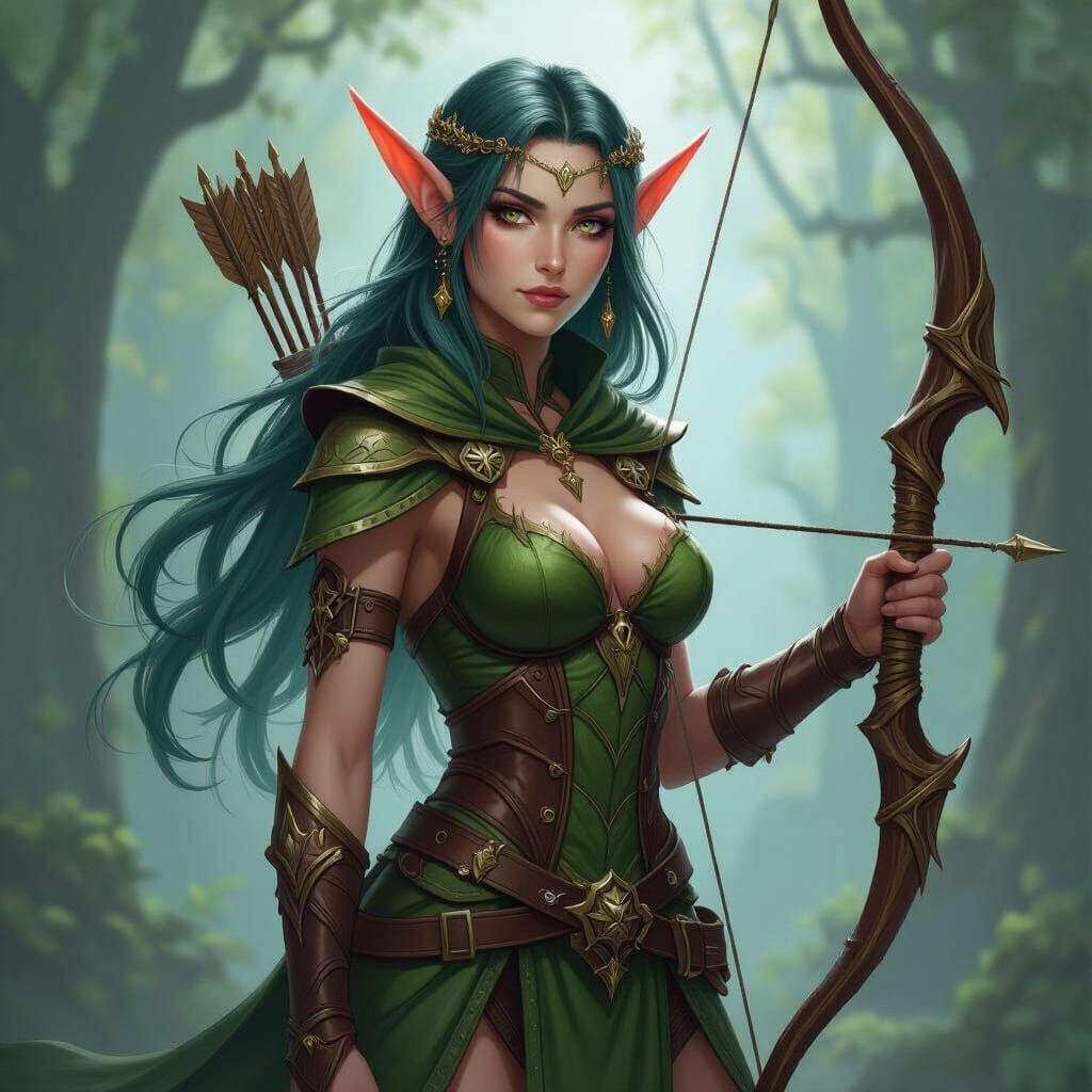 Fantasy Elf Ranger in Mystical Forest