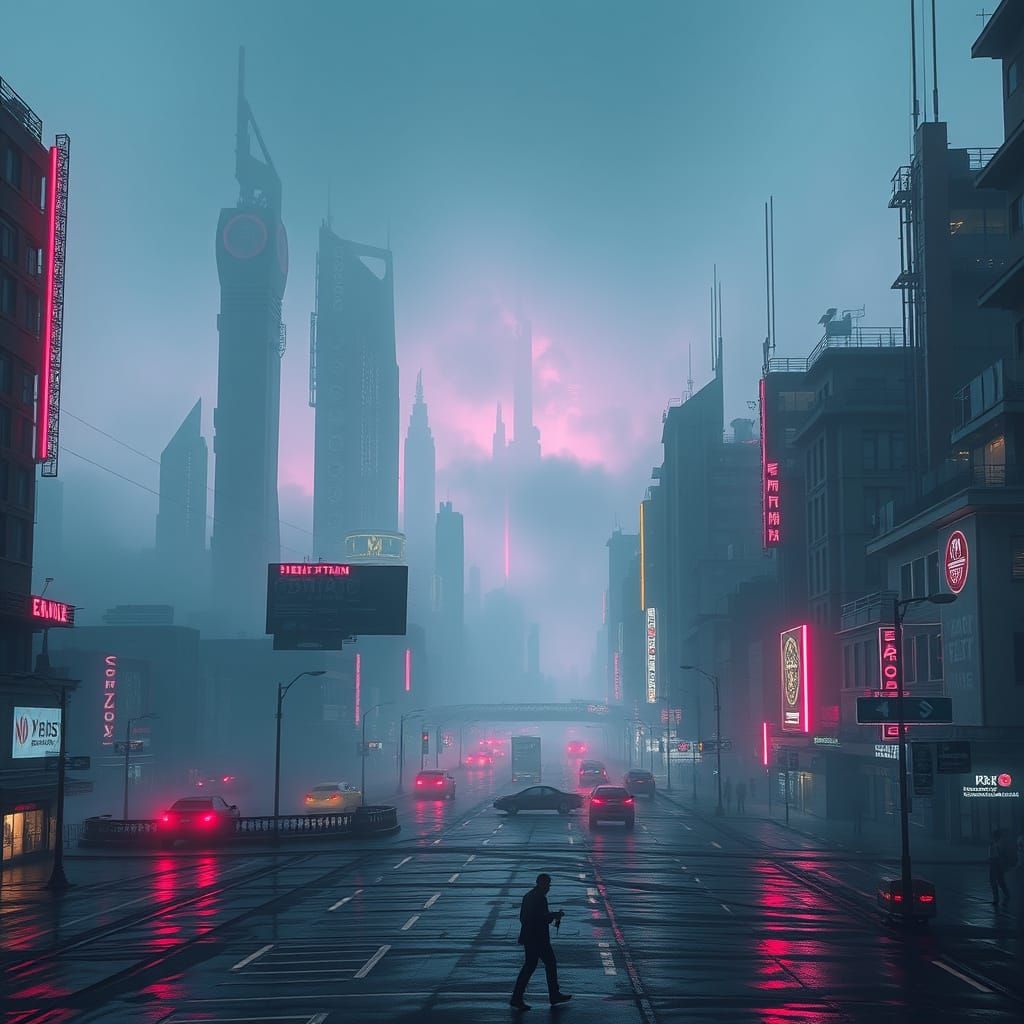 Neon Cyberpunk Cityscape in Gritty Futuristic Style