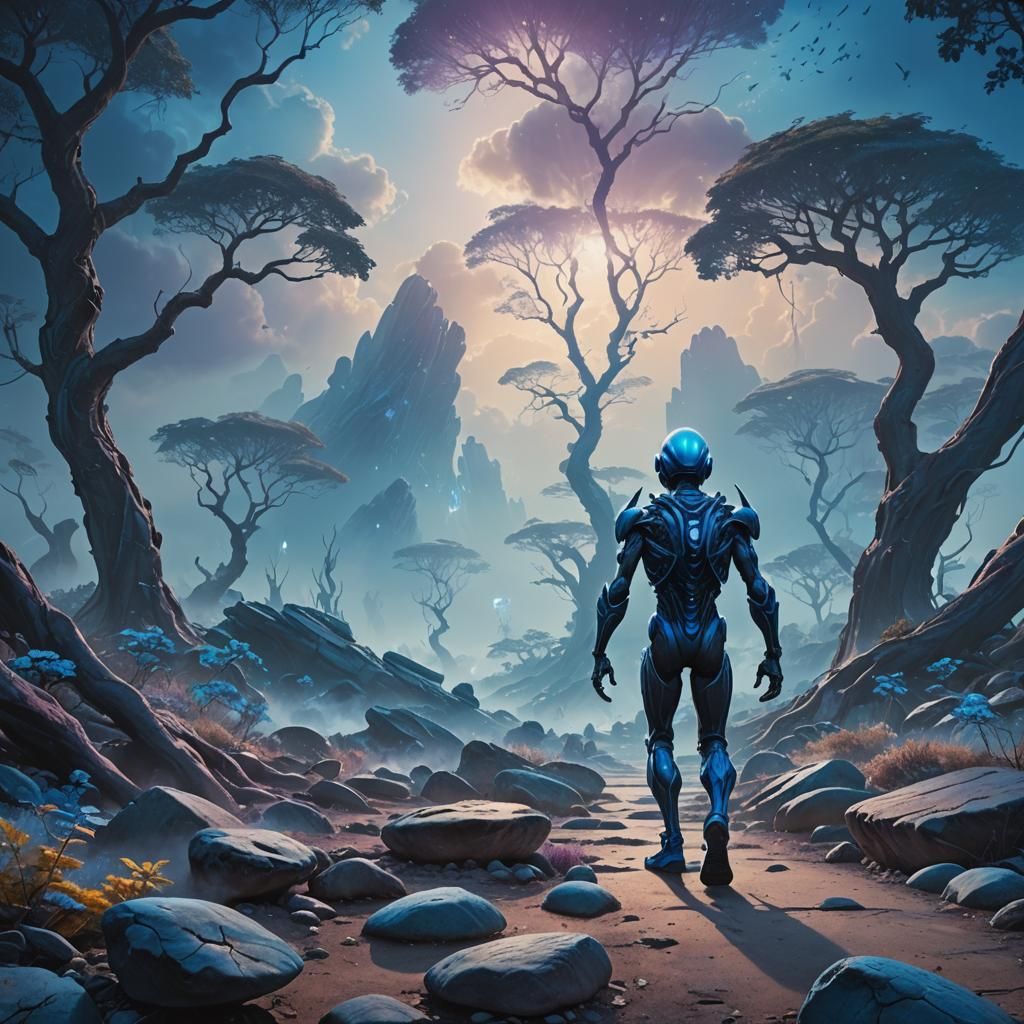 Alien Walker in Blue Fantasy Matte Painting