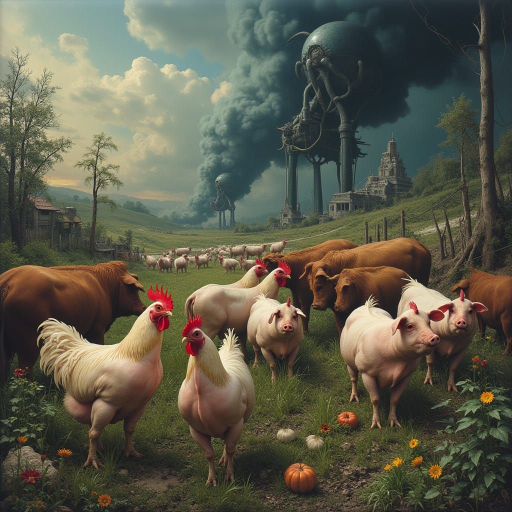 Dystopian Farm Animals Thrive in Bleak Human World