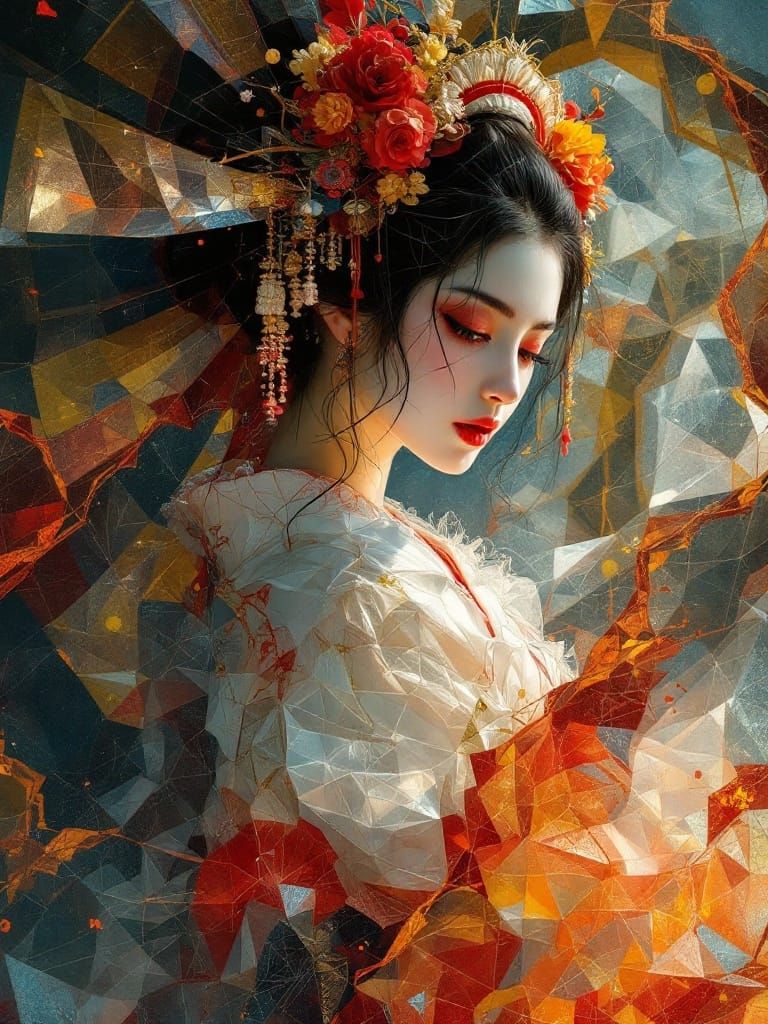 Dramatic Autumn Goddess in Fractal Baroque Style