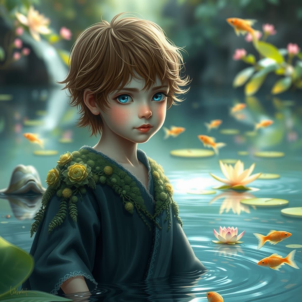River Spirit Boy in Impressionist Style
