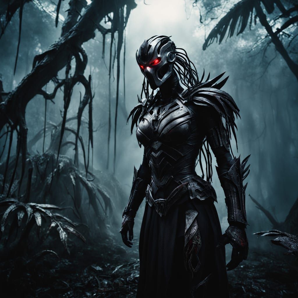 Biomechanical Predator Holds Defeated Supergirl in Dark Jung...