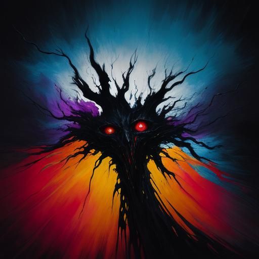 Surreal Dark Figure Surrounded by Anguish, as Oil Painting