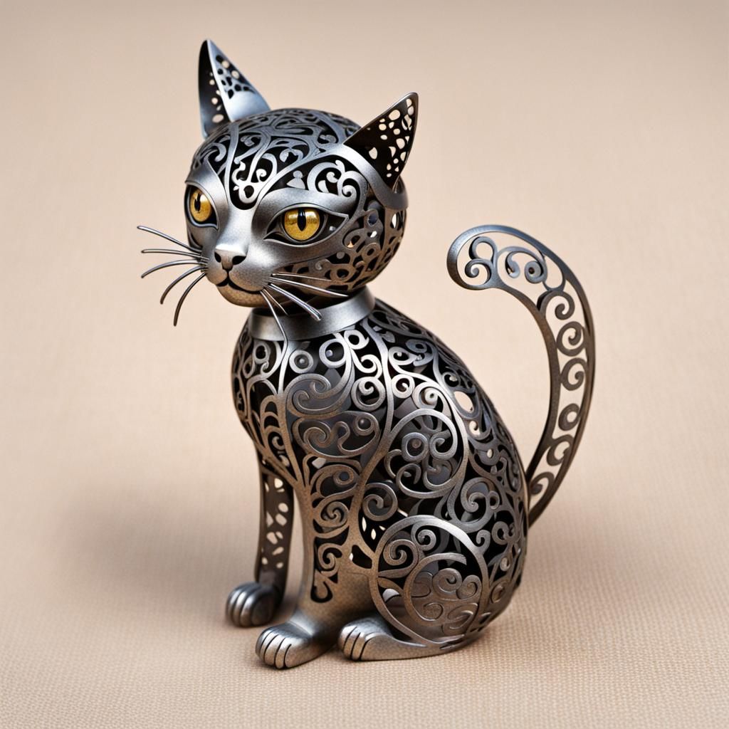 Metal Filigree Cat Sculpture