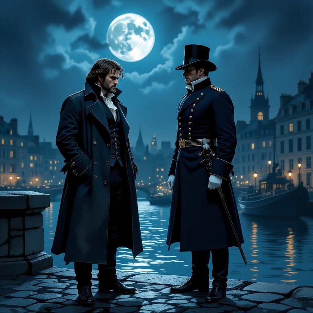 Valjean and Javert in Dramatic Gothic Parisian Night