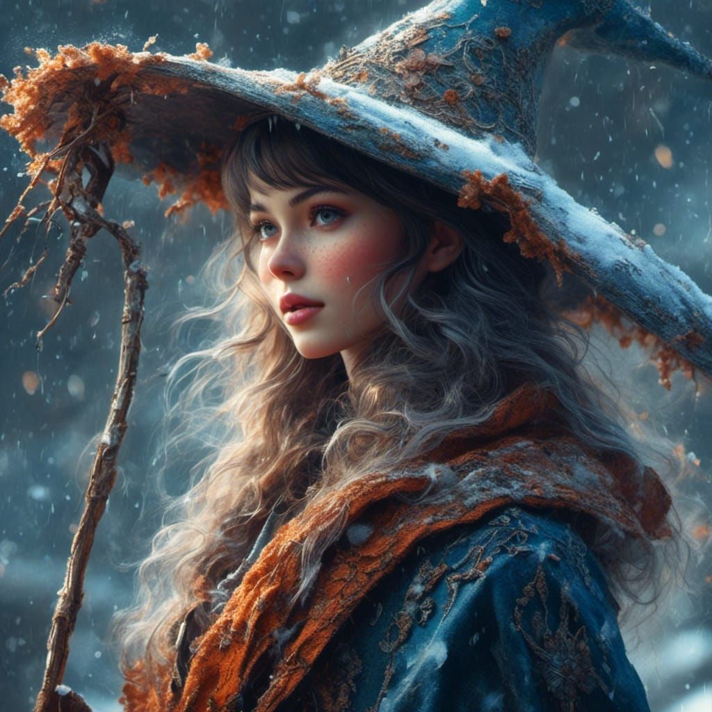 Snow Witch in Pastel Colors, Fantasy Illustration