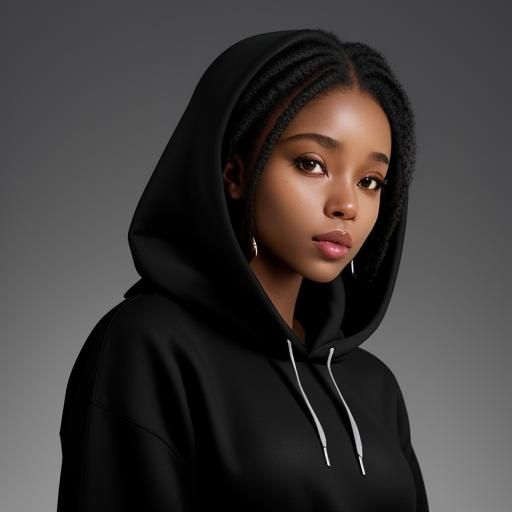 Realistic Photo of a Woman in Black Hoodie
