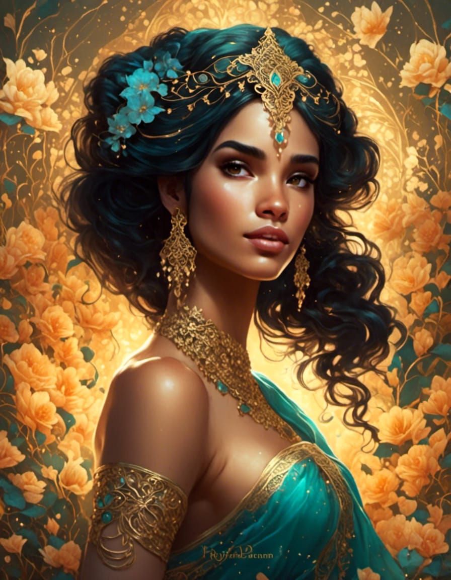 Beautiful Princess Jasmine with Golden Details