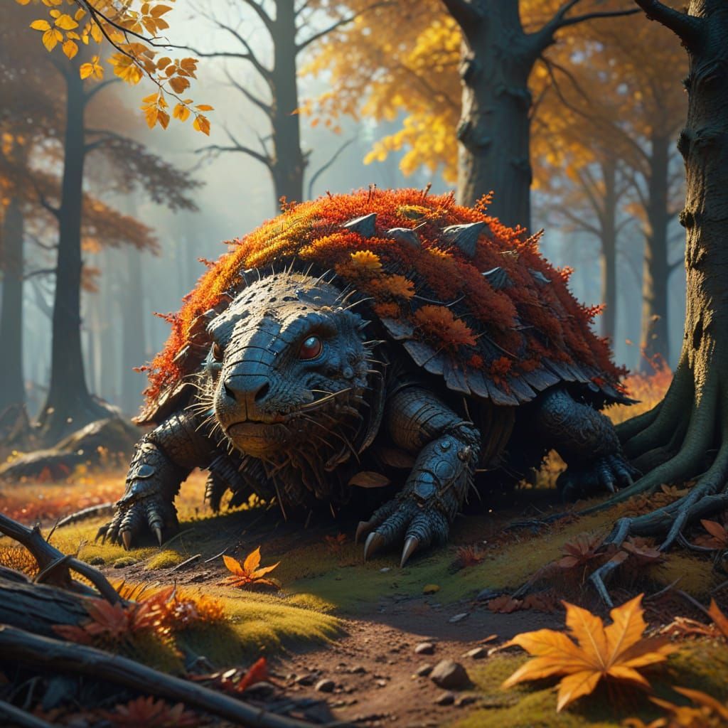 Earthy Anthill in Autumn Forest Oil Painting