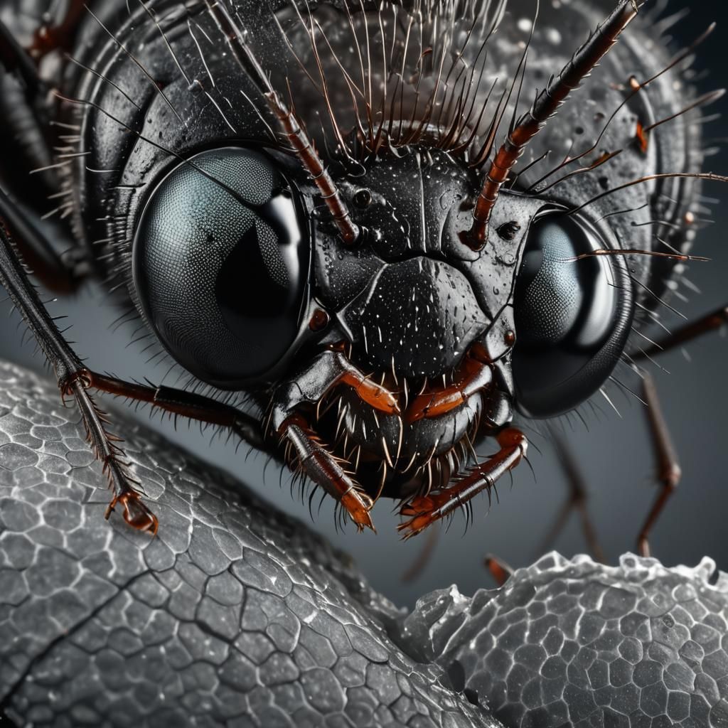 Hyper-Realistic Close-Up of an Ant in Digital Art