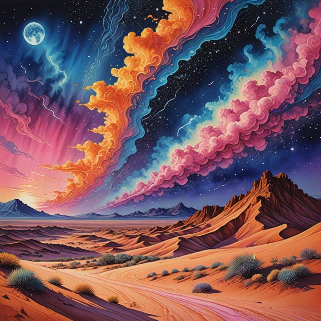 Surreal Futuristic Desert in Neon Hues and Cybernetic Splend...