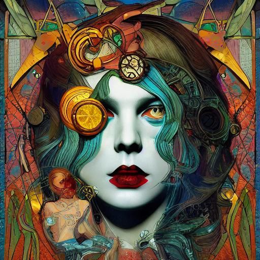 Cosmic Art Nouveau Astral Illustration in Mixed Media