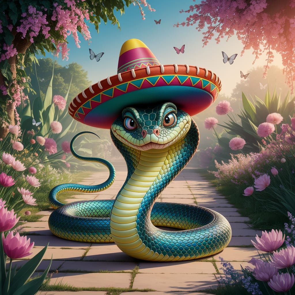 Snake with Sombrero in Sunny Garden Photograph