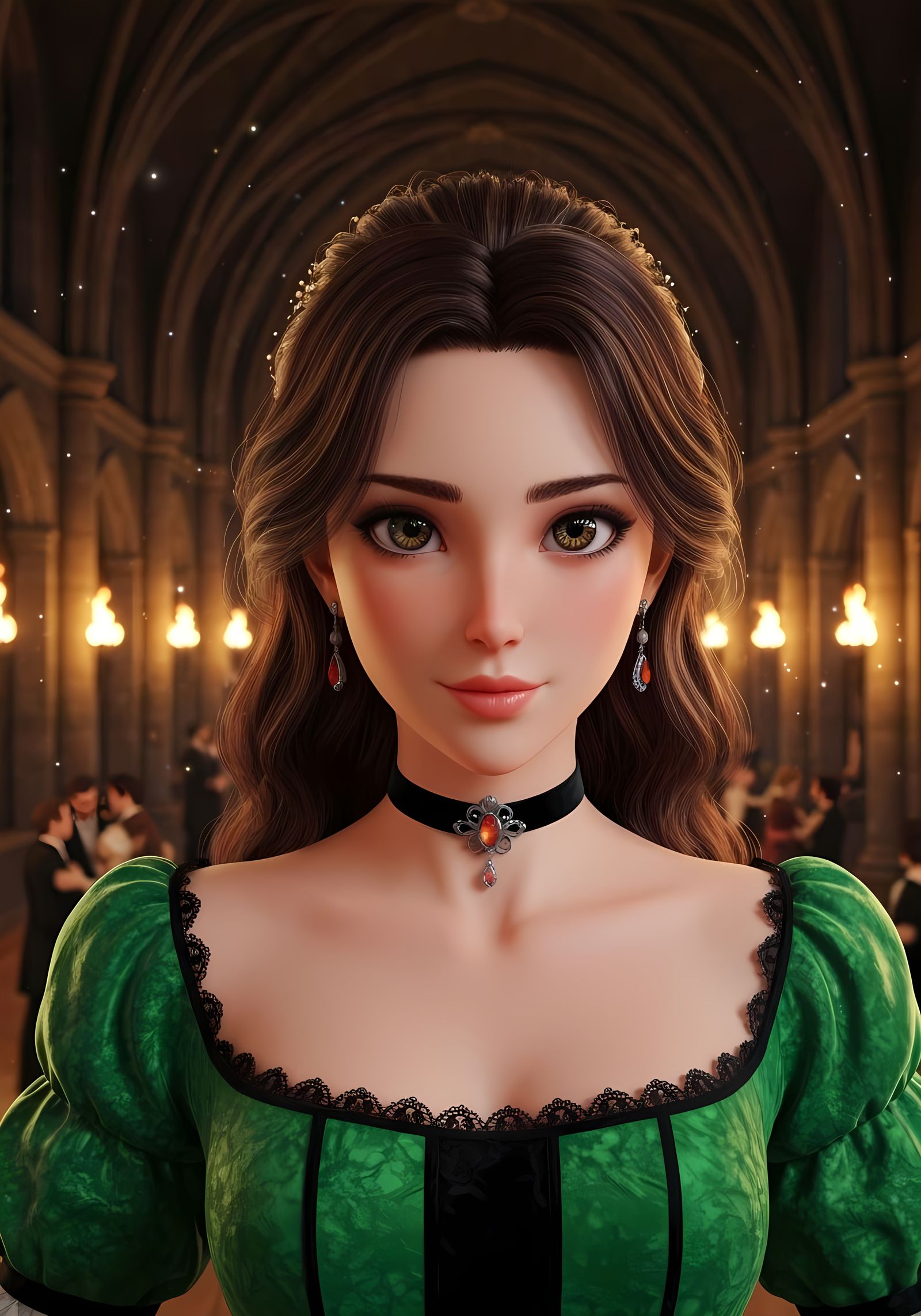 Regal Anime Noblewoman in Velvet Dress