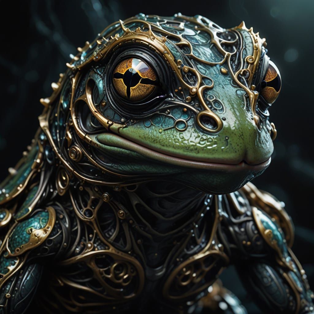 Biomechanical Frog in Dark Futuristic Dreamscape