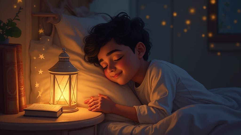 Lantern's Golden Light: A Magical Realism Scene