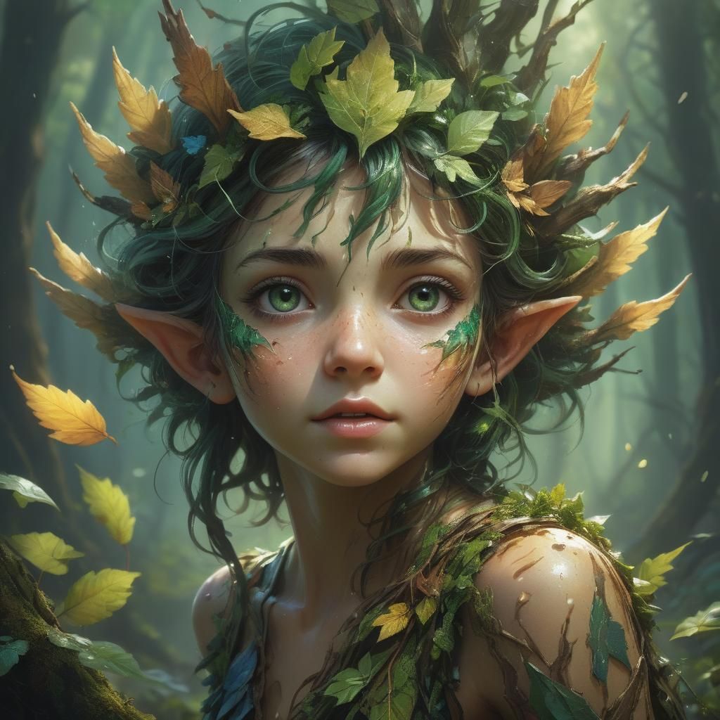 Detailed Forest Sprite Portrait in Splash Art Style