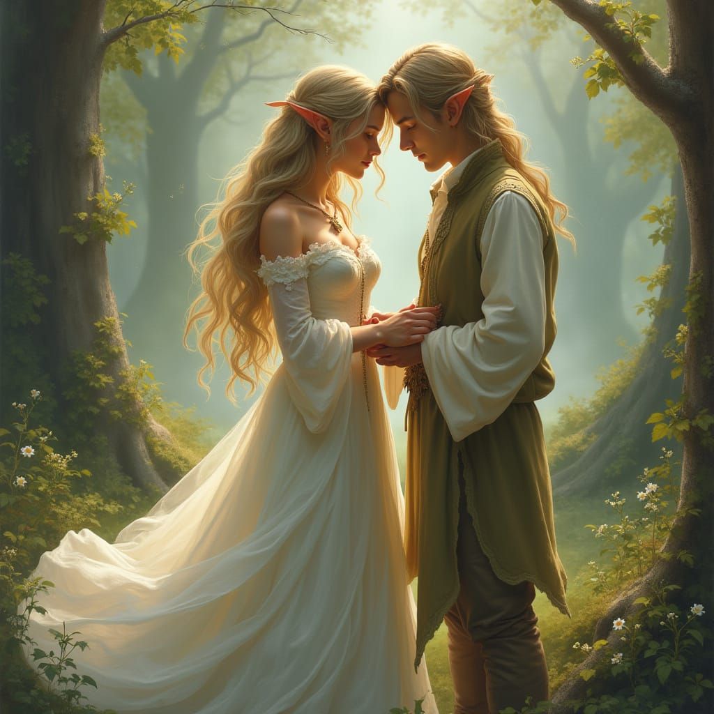 Enchanted Elves in Romantic Fantasy Scene