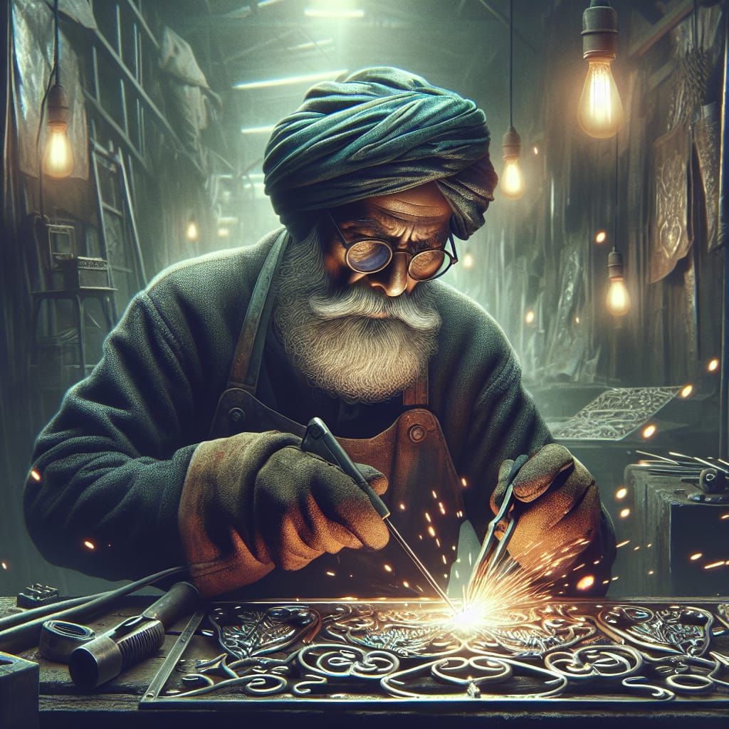 Elderly Welder Creates Metal Folk Art in Splash Art Style