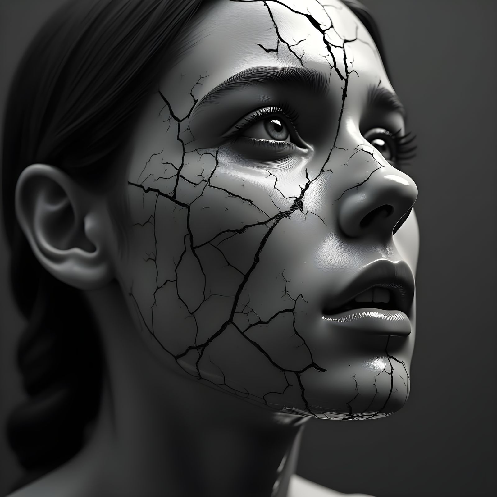 Distraught Face in Shattered Mirror: Photorealistic Renderin...