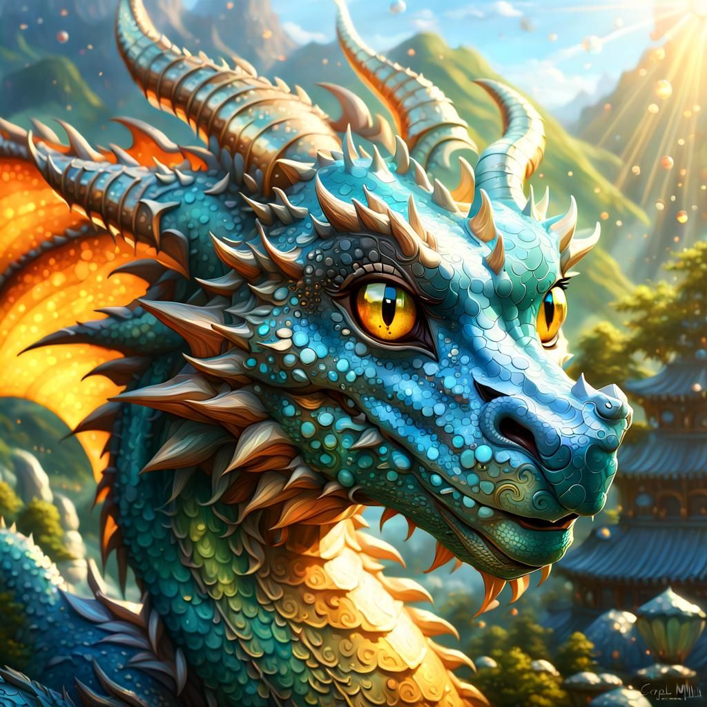 Adorable Dragon Portrait in Anime Style